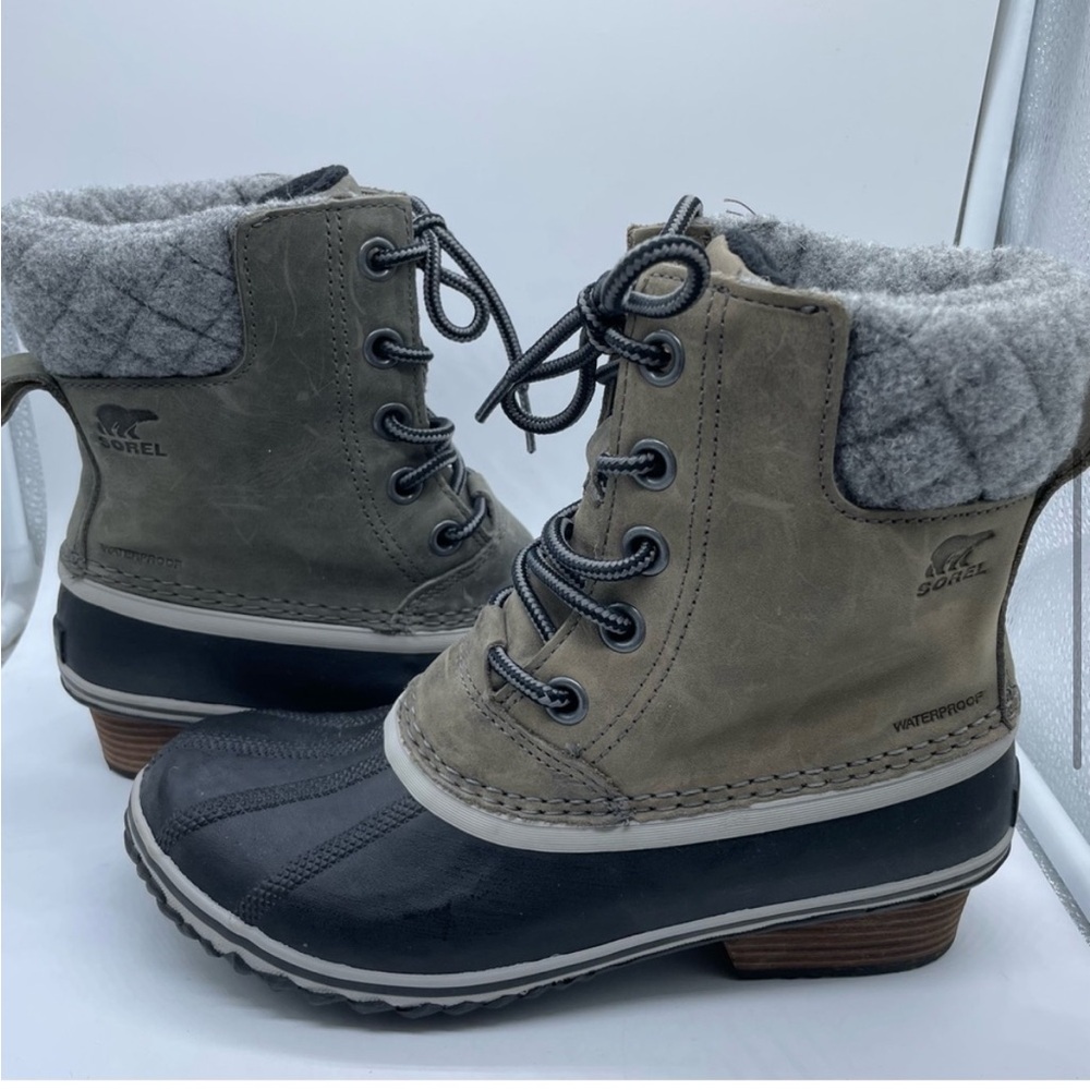 SOREL Slimpak II Women’s Ankle Boots Taupe Grey Suede Black 7.5 Waterproof